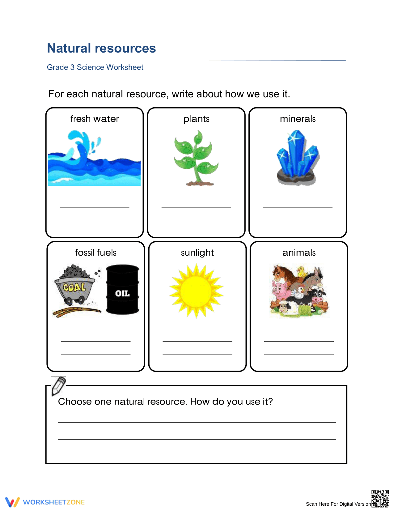 Grade 3 Natural Resources — Printable No-Prep Worksheet - Page 1
