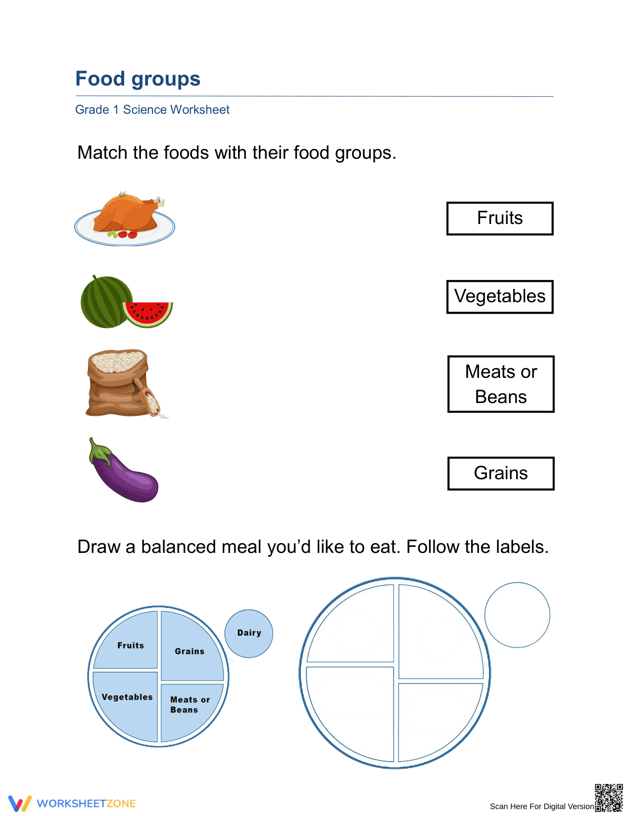 Essential Food Groups Worksheet | Grade 1-3 Science - Page 1