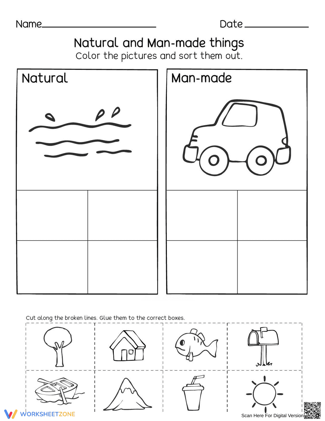 Natural and Man-Made Things Worksheet - Page 1