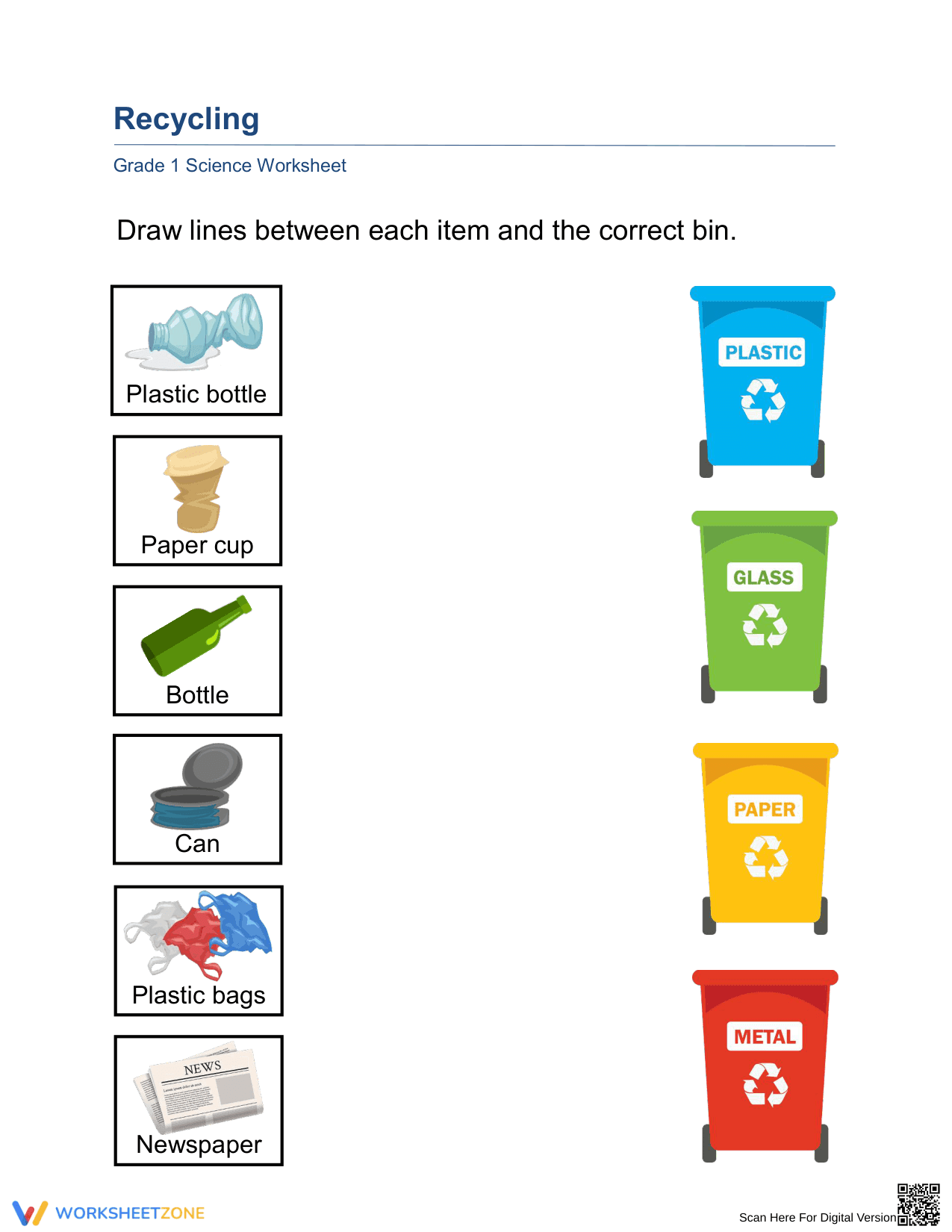 Recycling Sorting Worksheet | Essential Grade 1 Science - Page 1