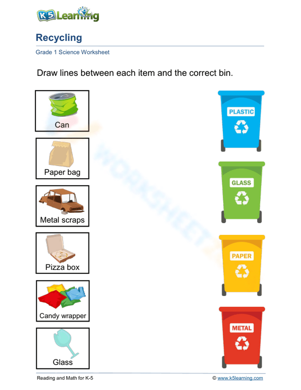 Printable Grade 1 Recycling Worksheet: Conservation Activity - Page 1