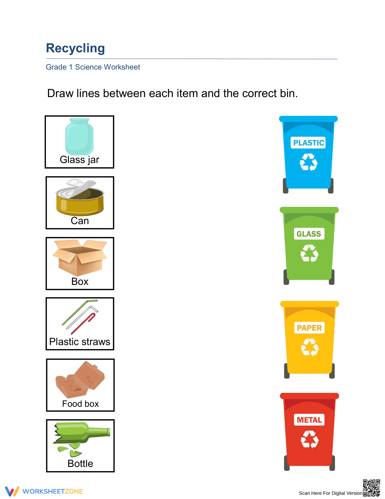 Essential Grade 1 Recycling Sorting Worksheet | Printable - Page 1