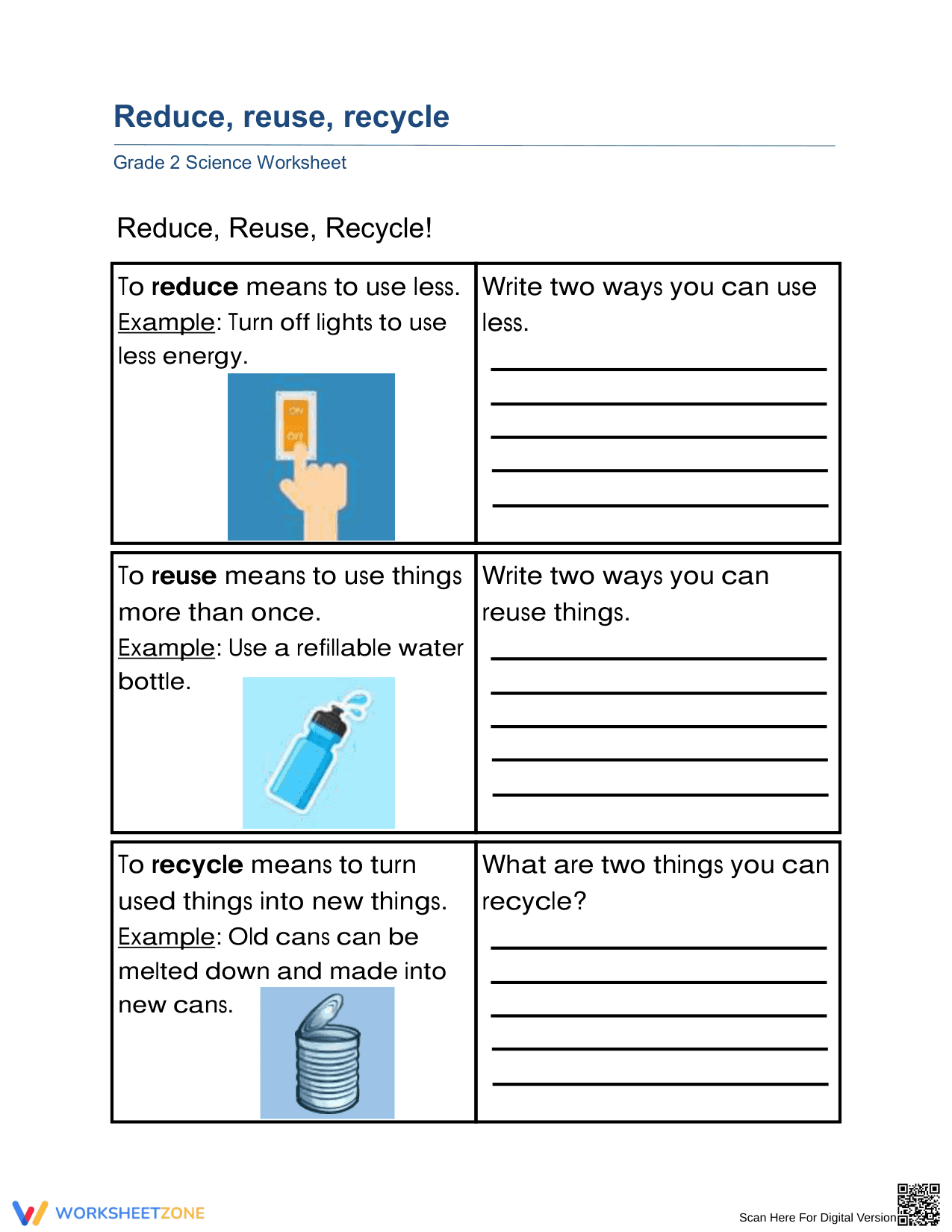 Essential Grade 2 Reduce, Reuse, Recycle Worksheet - Page 1