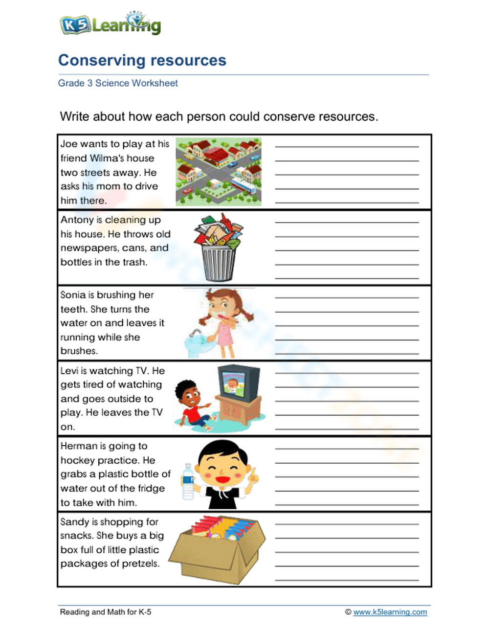 Grade 3 Conserving Resources — Printable No-Prep Worksheet - Page 1