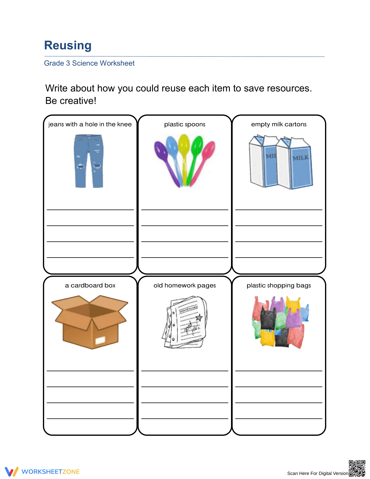 Grade 3 Reusing Items — Essential No-Prep Worksheet - Page 1