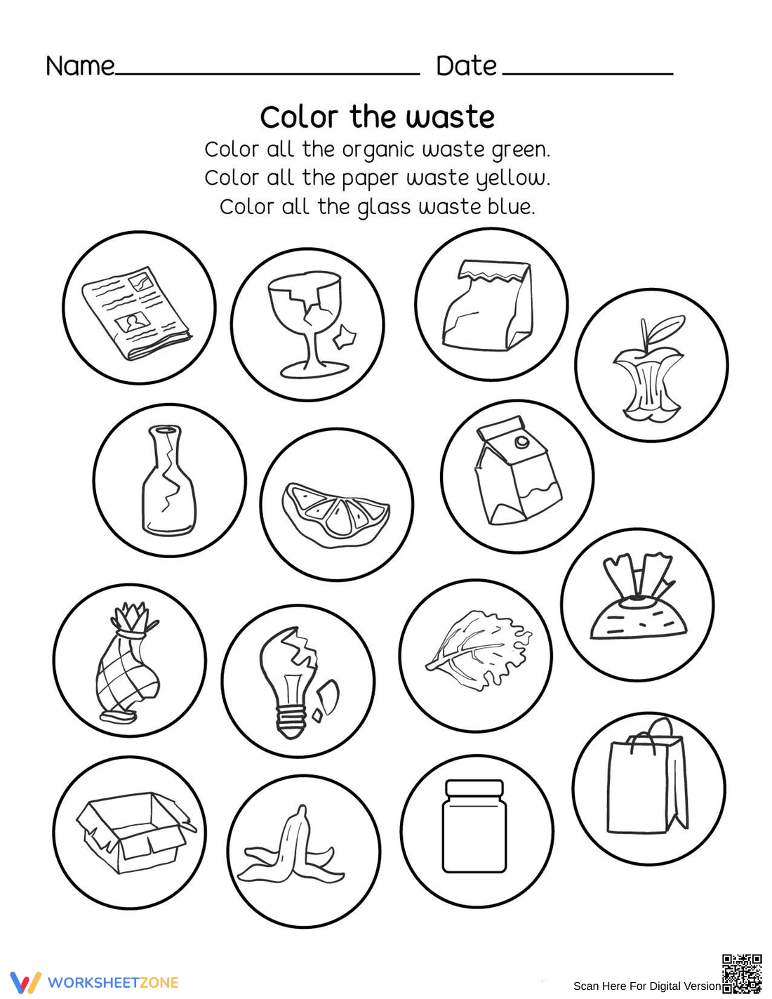 Color the Waste: A Recycling Activity - Page 1