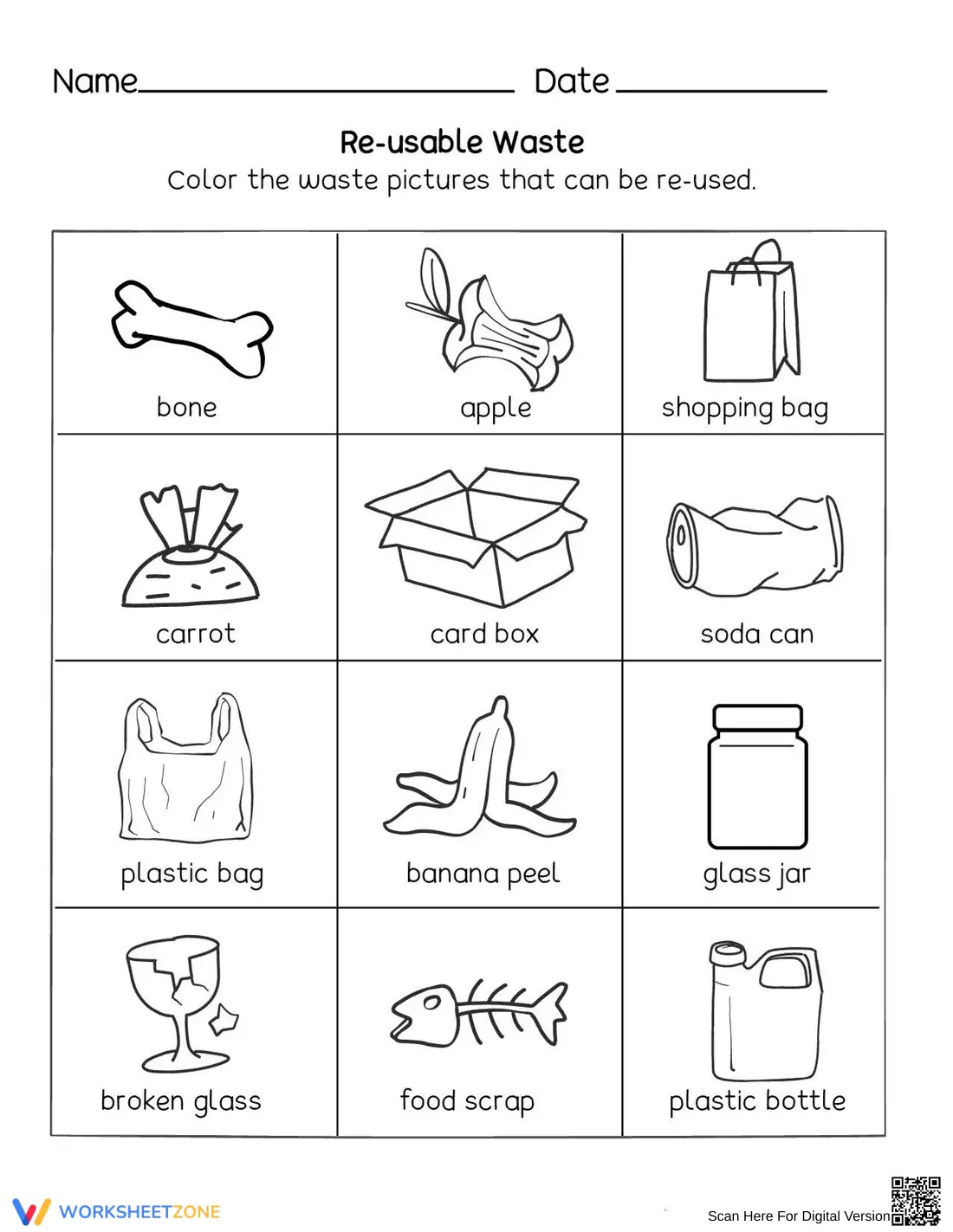 Printable Re-usable Waste Worksheet | Grade 1-3 Science - Page 1