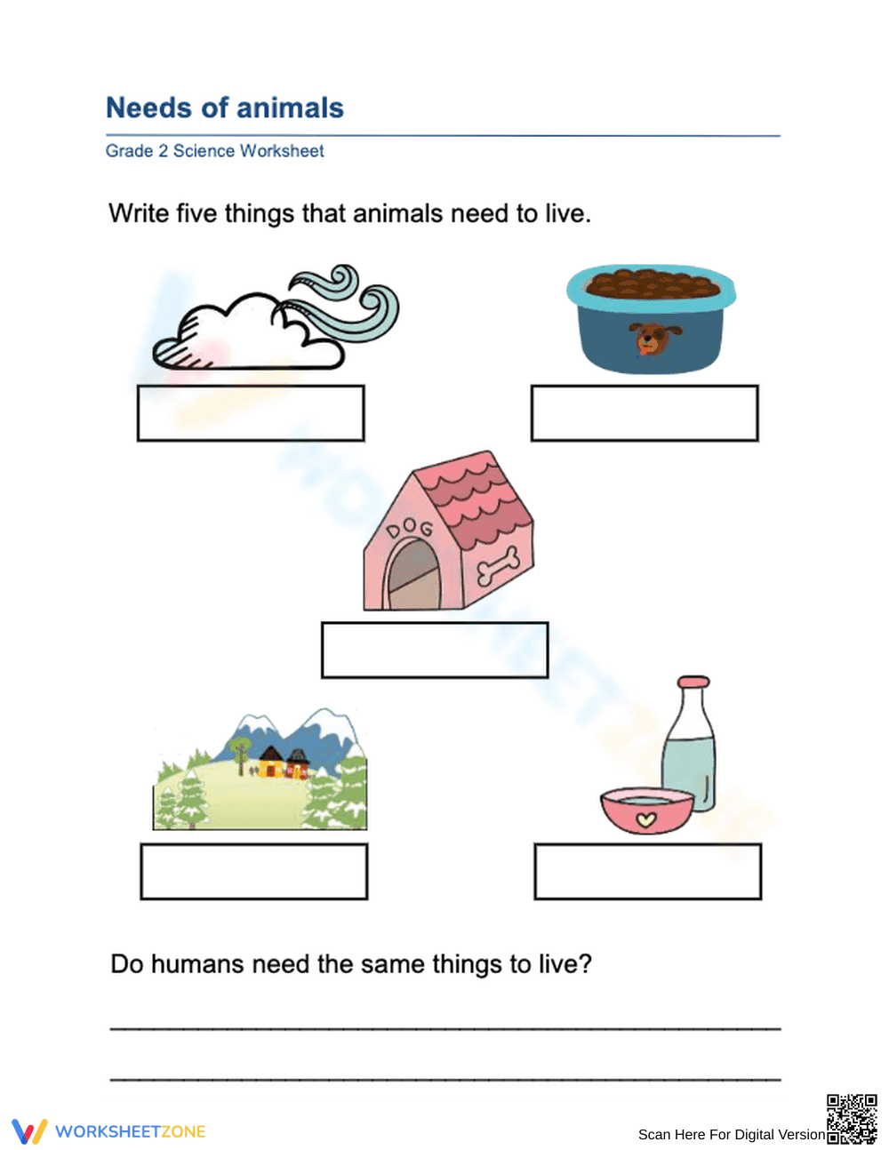 Essential Needs of Animals Worksheet | Grade 1 Science - Page 1