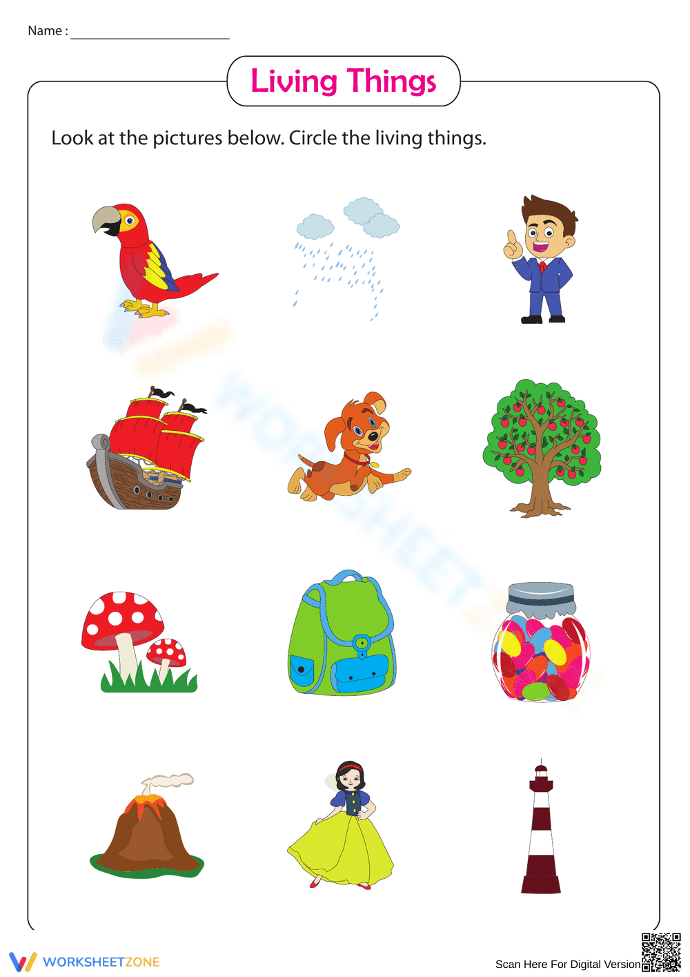 Circle the Living Things Worksheet - Page 1