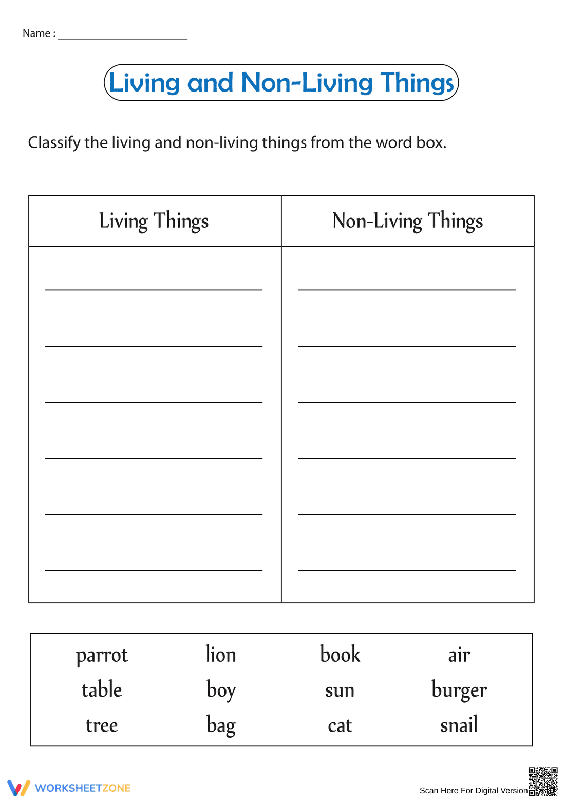 Essential Living and Non-Living Things Worksheet | Grade 2-3 - Page 1