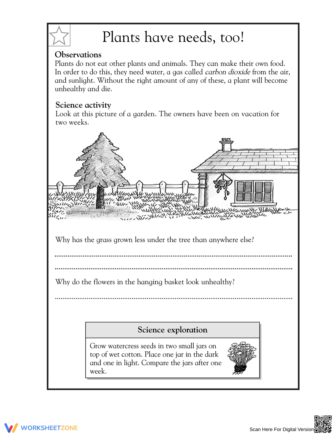 Plants Have Needs Worksheet | Grade 1 Essential Science - Page 1