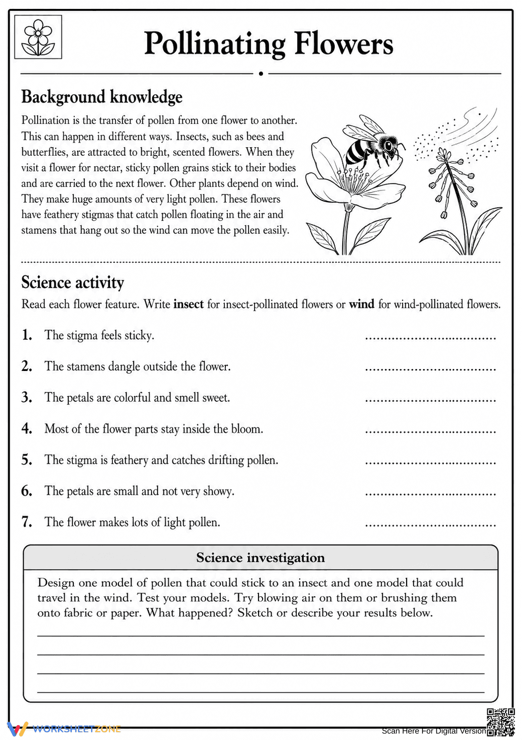 Grade 5 Flower Pollination — Printable No-Prep Worksheet - Page 1