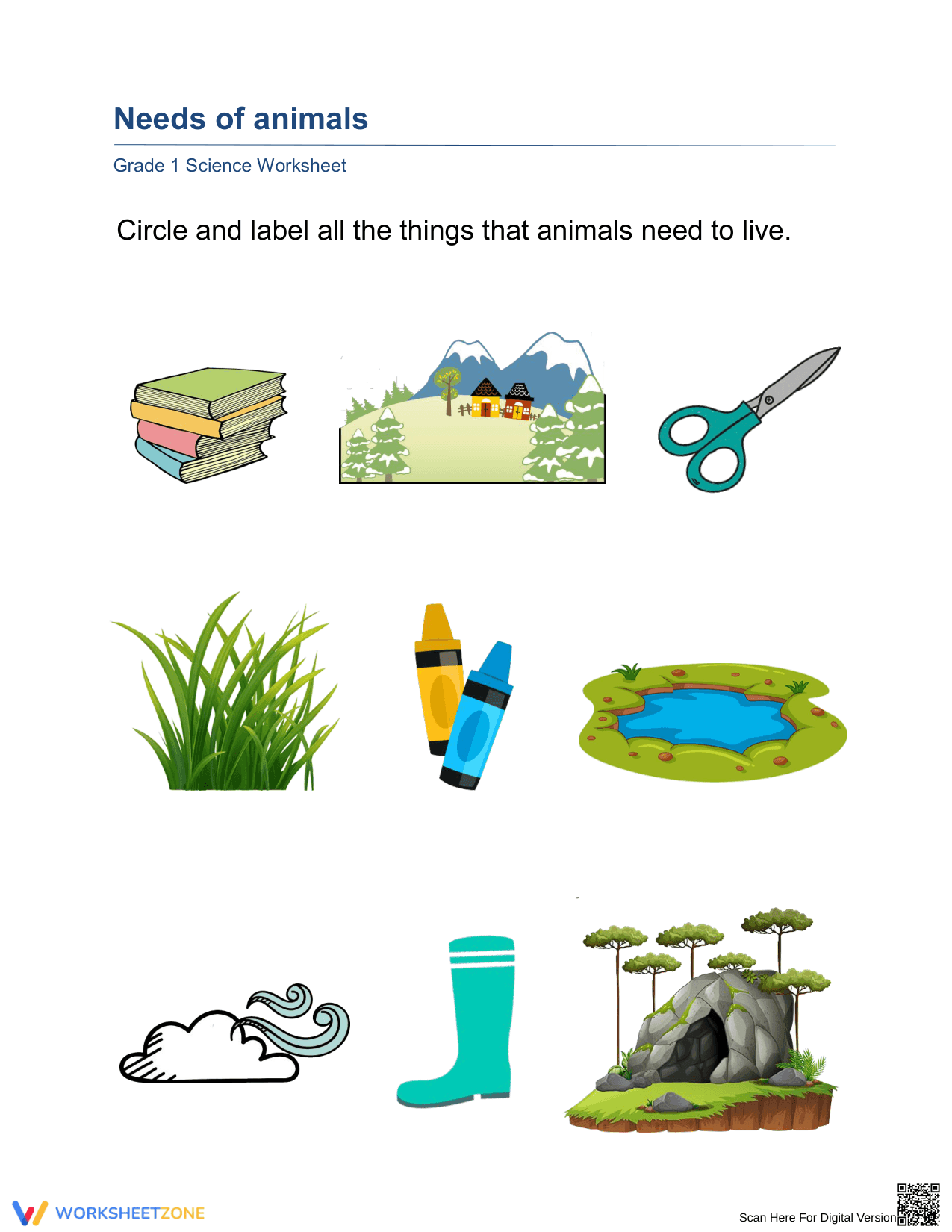 Grade 1 Animal Needs — Printable No-Prep Worksheet - Page 1