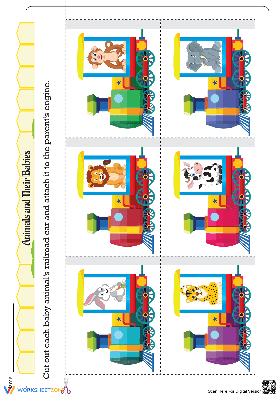Essential Animals and Their Babies Cut and Glue Worksheet - Page 1