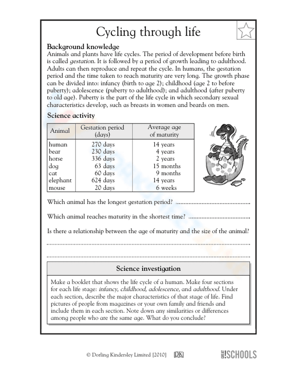 Essential Grade 5 Science: Cycling through Life Worksheet - Page 1