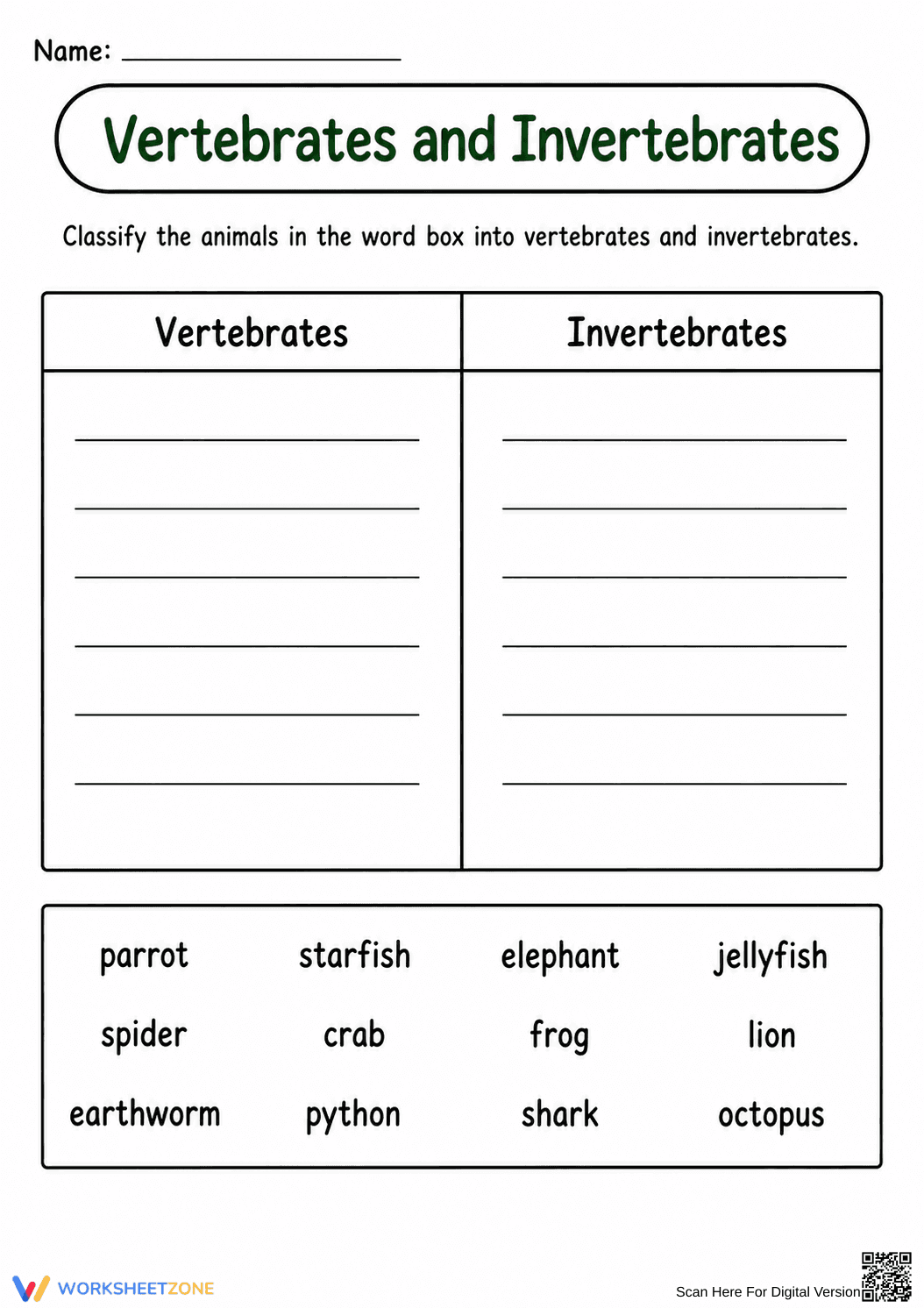 Essential Vertebrates and Invertebrates Sort | Grades 2-4 - Page 1
