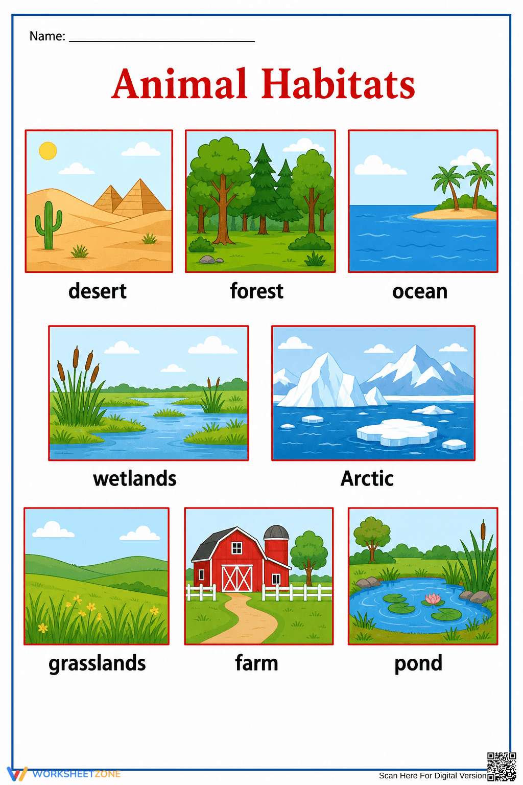 Grade K Animal Habitats — Printable No-Prep Chart - Page 1