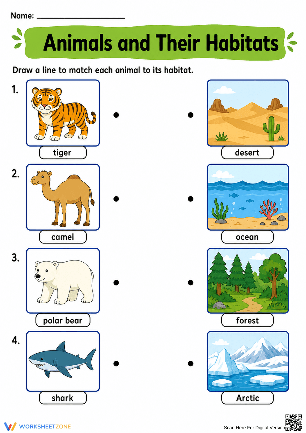Grade K-1 Animal Habitats — Printable No-Prep Worksheet - Page 1
