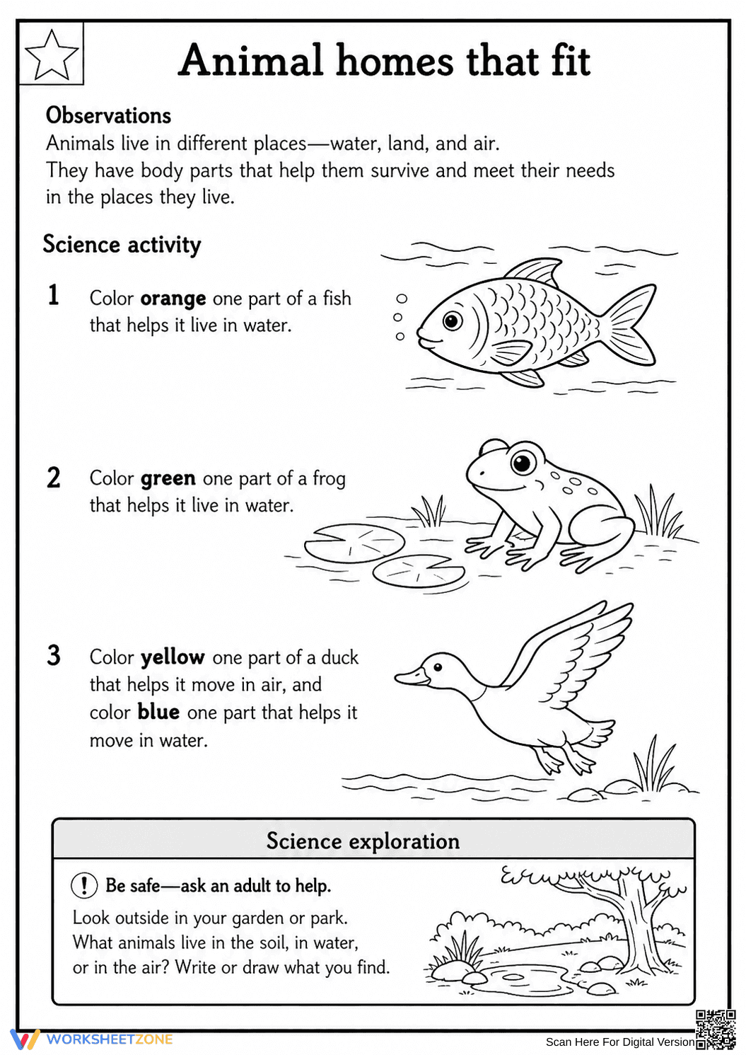 Grade 1 Animal Habitats — Printable No-Prep Worksheet - Page 1