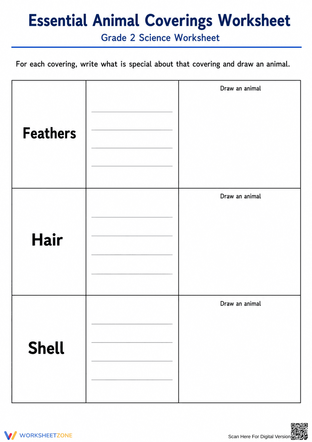 Grade 2 Animal Coverings — Printable No-Prep Worksheet - Page 1