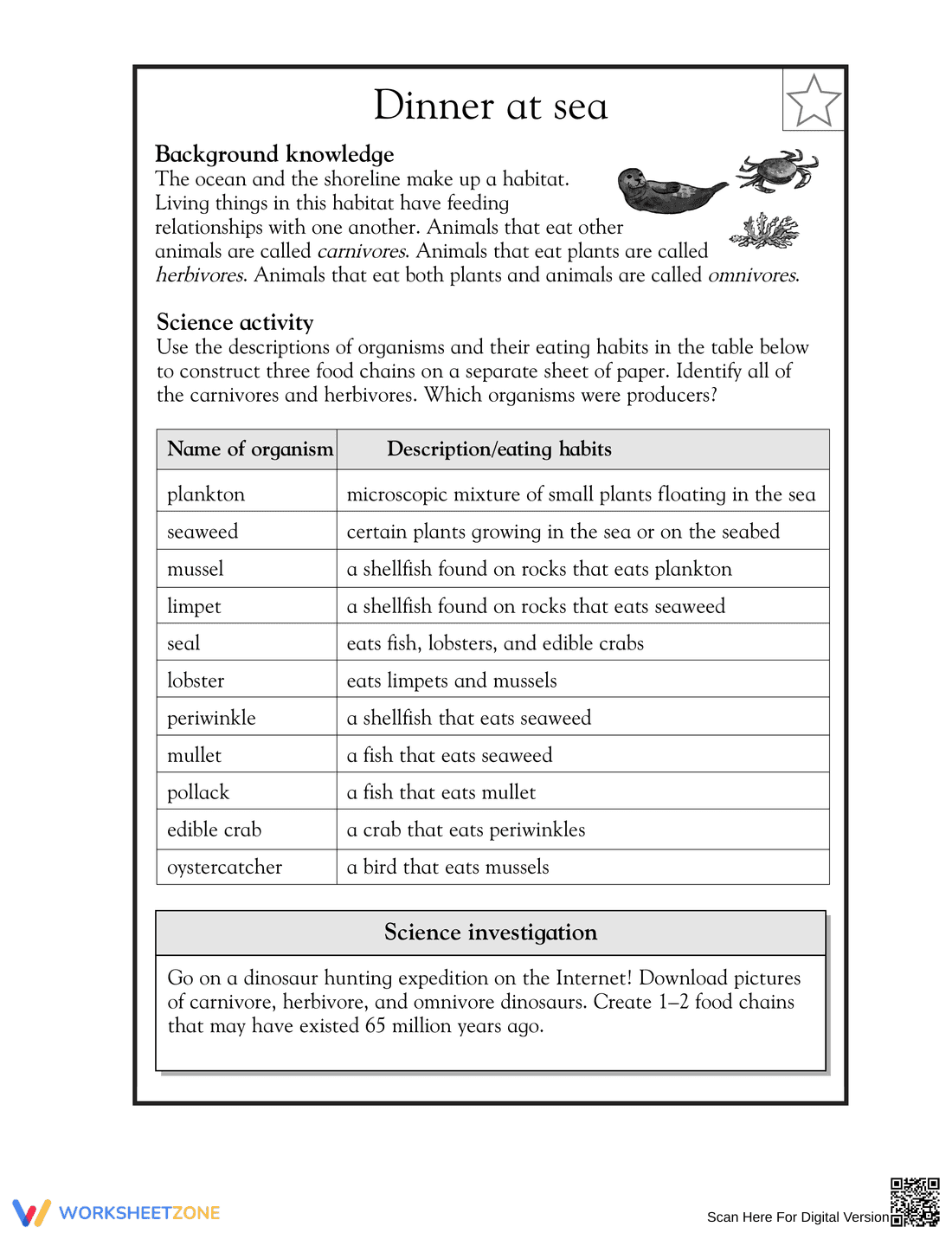 Essential Grade 5 Food Chains at Sea Science Worksheet - Page 1