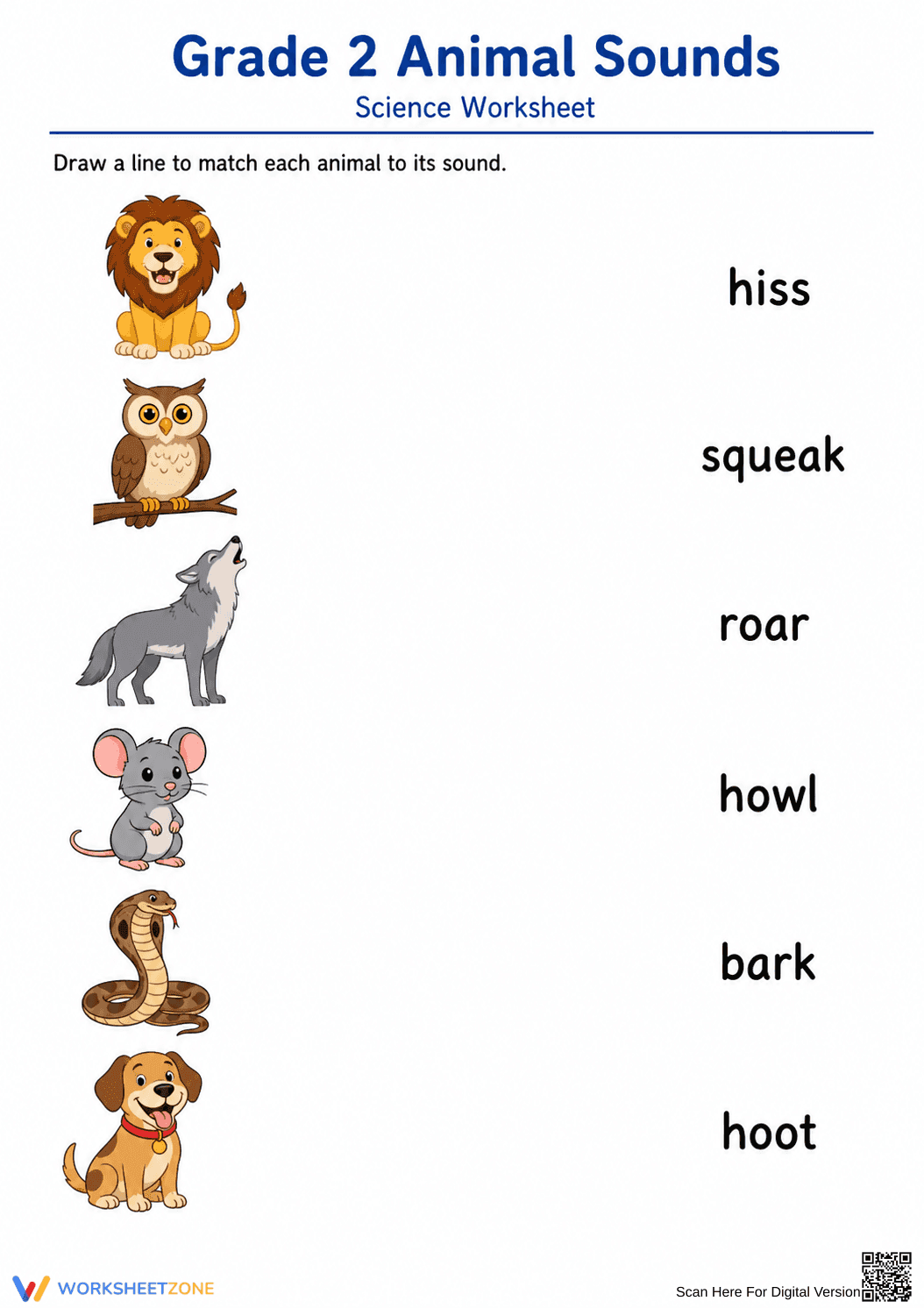Grade 2 Animal Sounds — Printable No-Prep Worksheet - Page 1