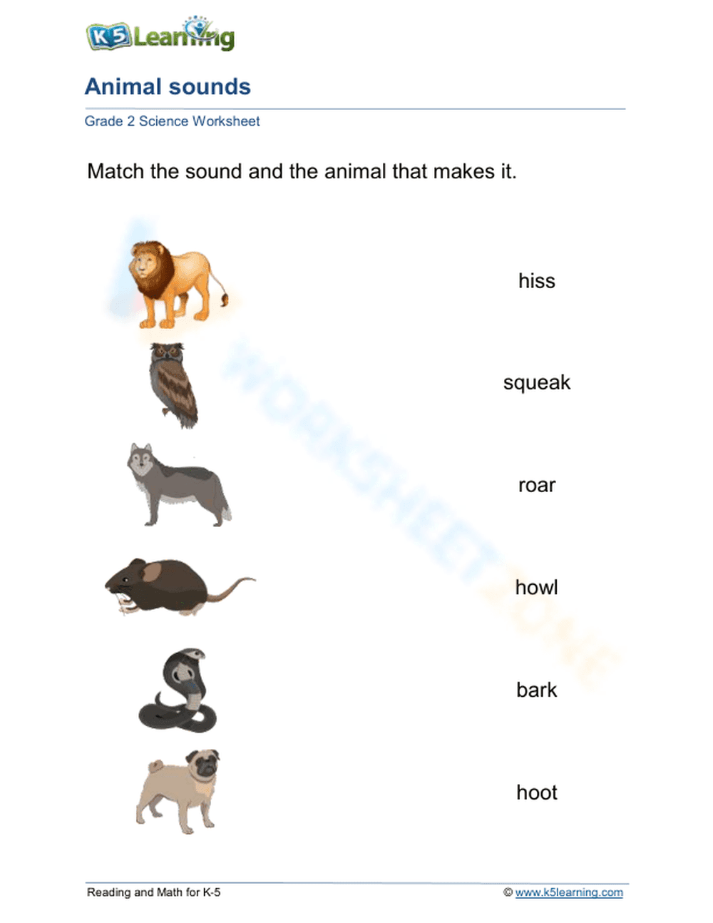 Grade 2 Animal Sounds — Printable No-Prep Worksheet - Page 1