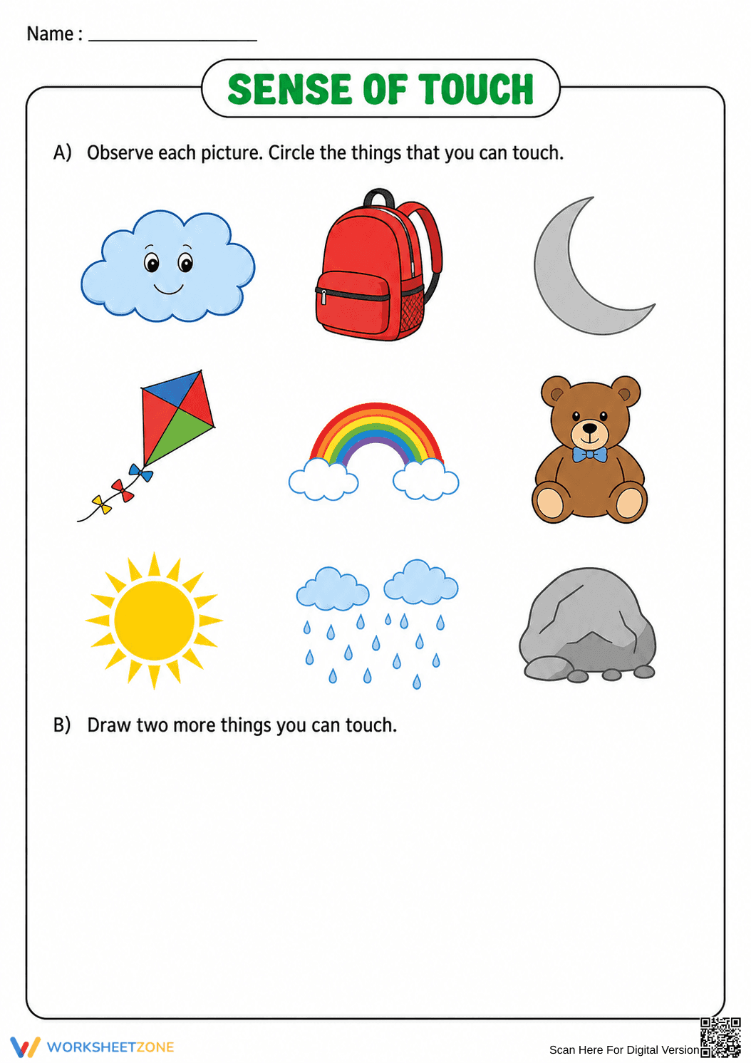 Grade 1-2 Sense of Touch — Printable No-Prep Worksheet - Page 1