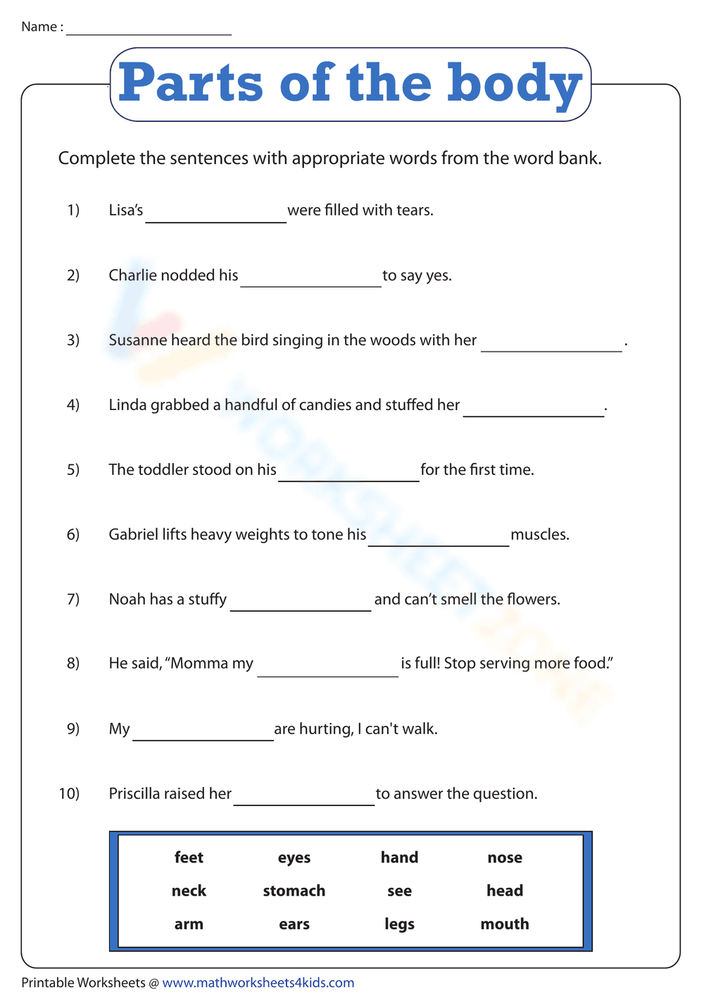 Essential Parts of the Body Worksheet | Grade 2 Science - Page 1