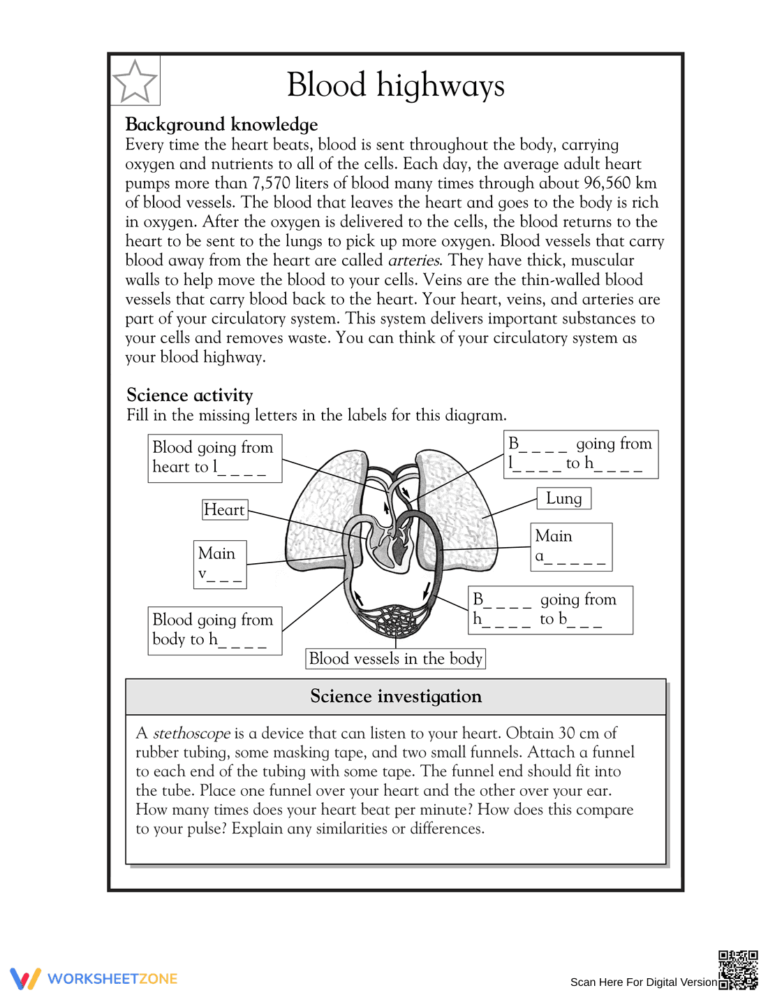 Essential Parts of the Human Heart Worksheet G5 Science - Page 1