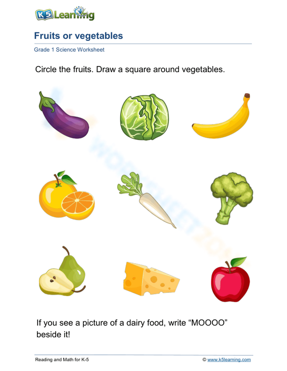 Fruits or Vegetables Worksheet | Essential Grade 1 Science - Page 1