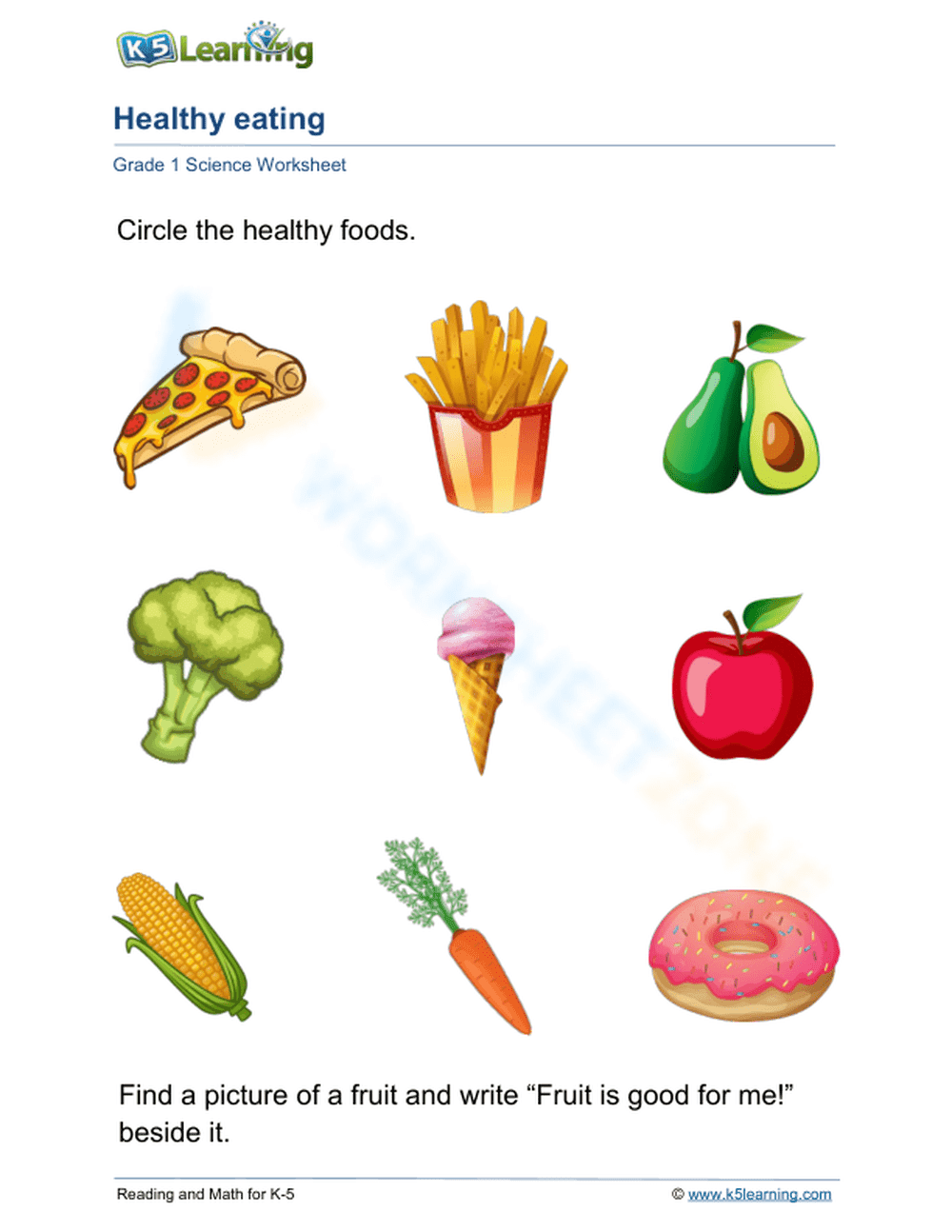 Healthy Eating Worksheet | Essential Grade 1 Science - Page 1