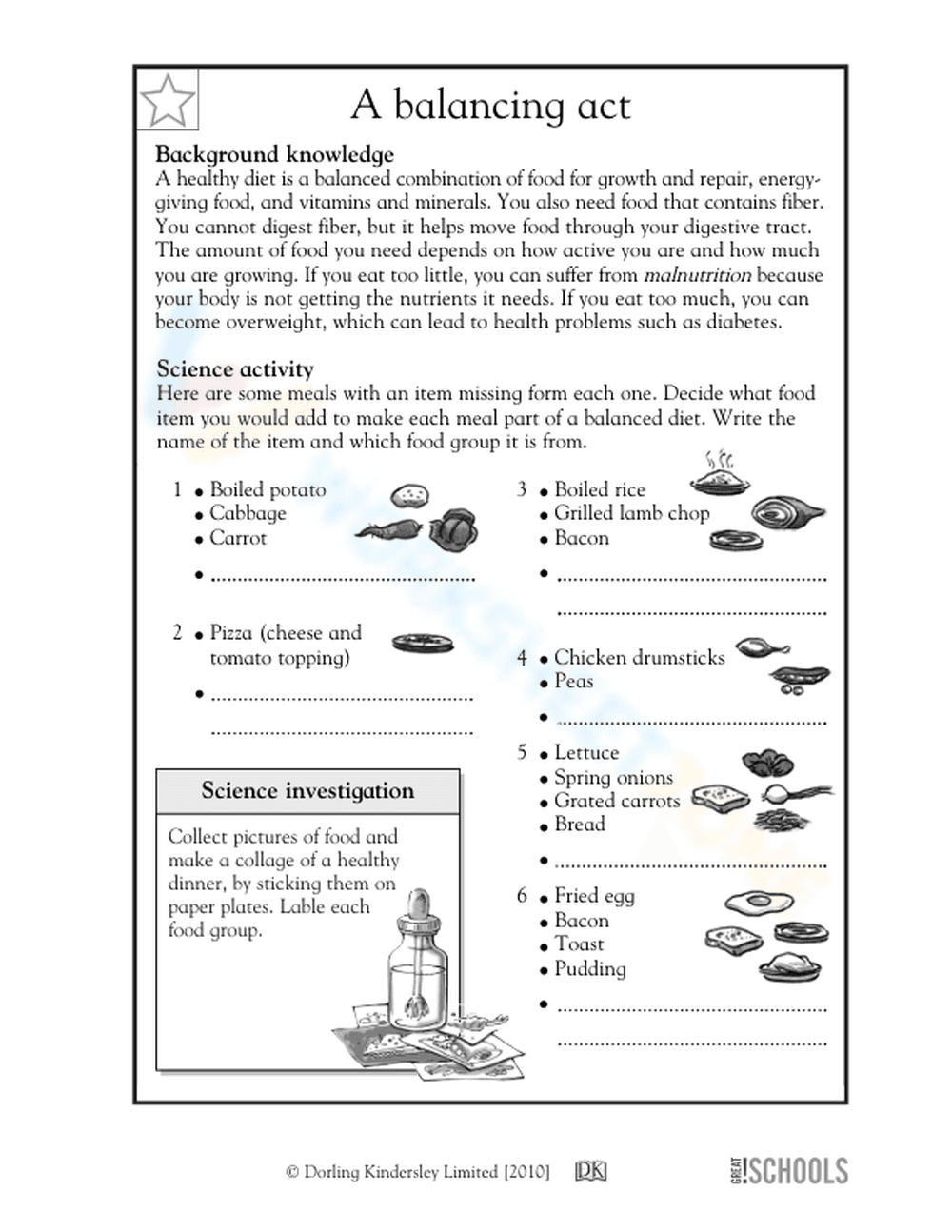 Essential Healthy Diet Worksheet | Grade 5 Science - Page 1