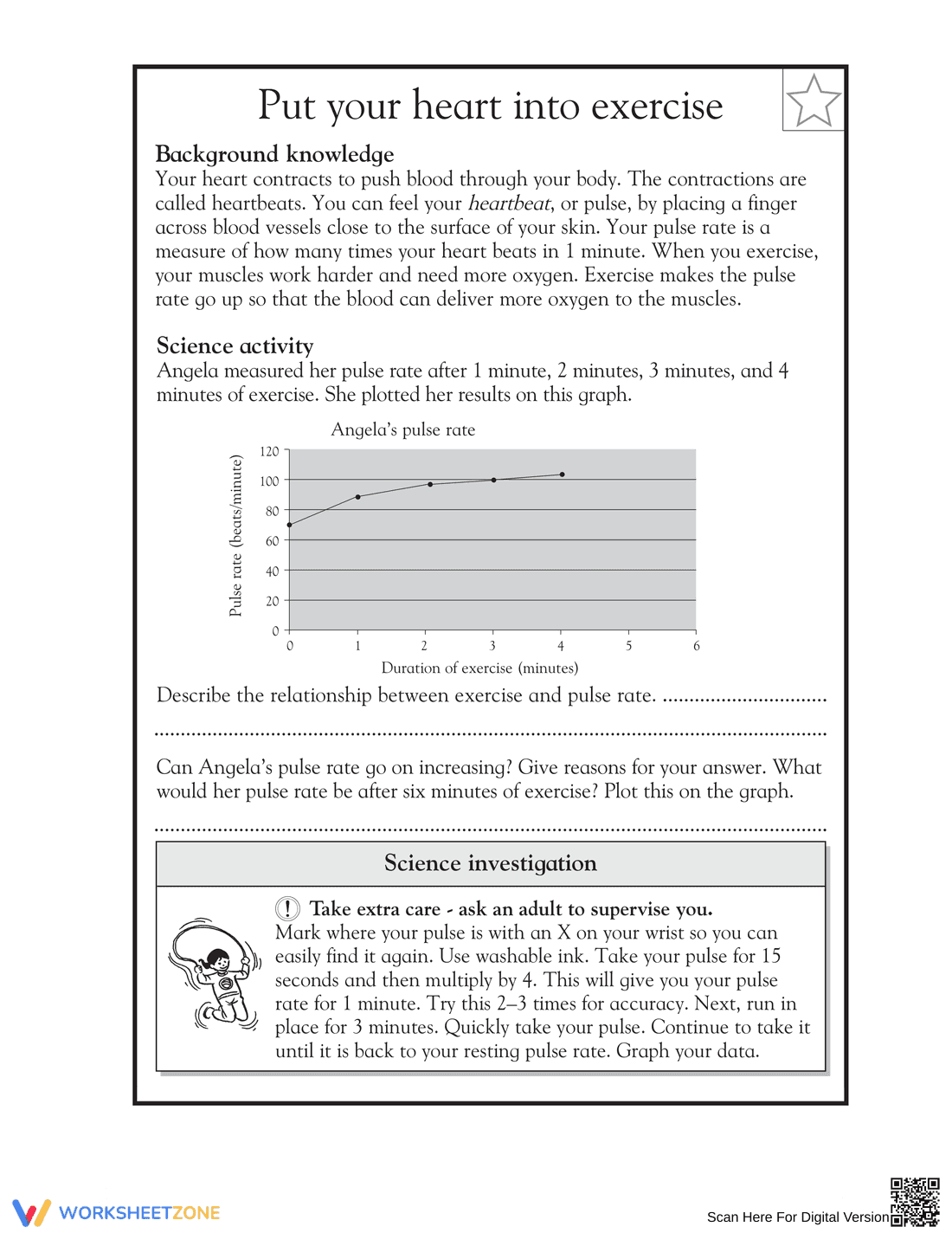 Essential Grade 5 Heart Rate and Exercise Worksheet - Page 1