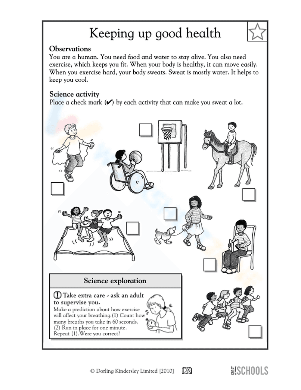 Essential Grade 1 Science: Keeping Up Good Health Worksheet - Page 1
