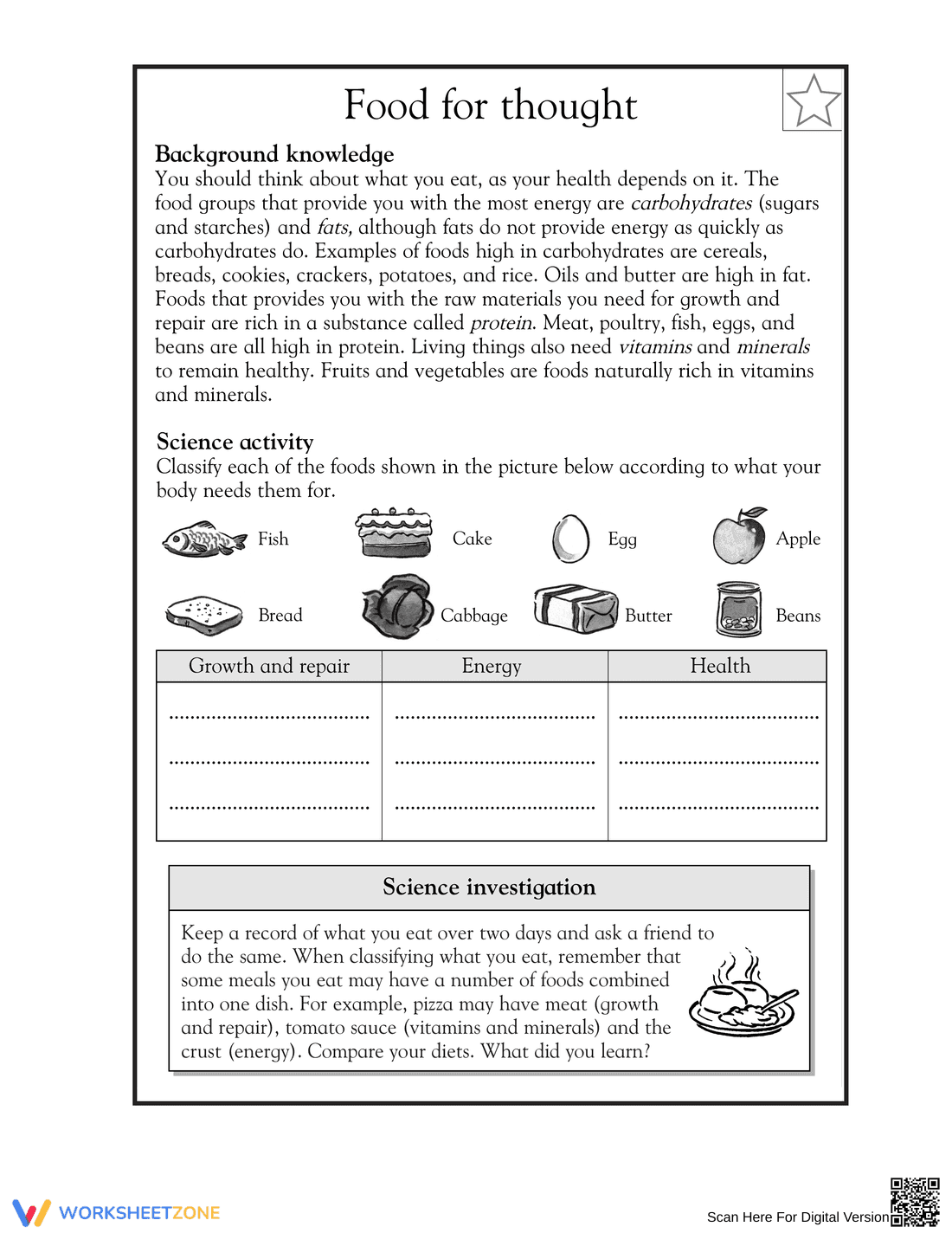 Food Groups Worksheet | Printable Grade 5 Science - Page 1