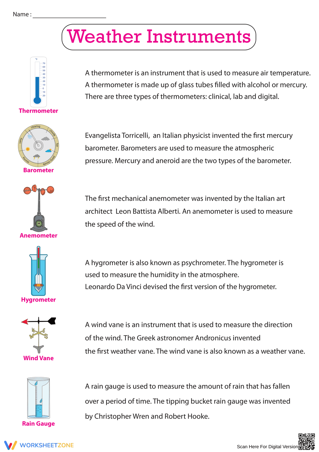 Essential Weather Instruments Chart | Grade 4-5 Printable - Page 1
