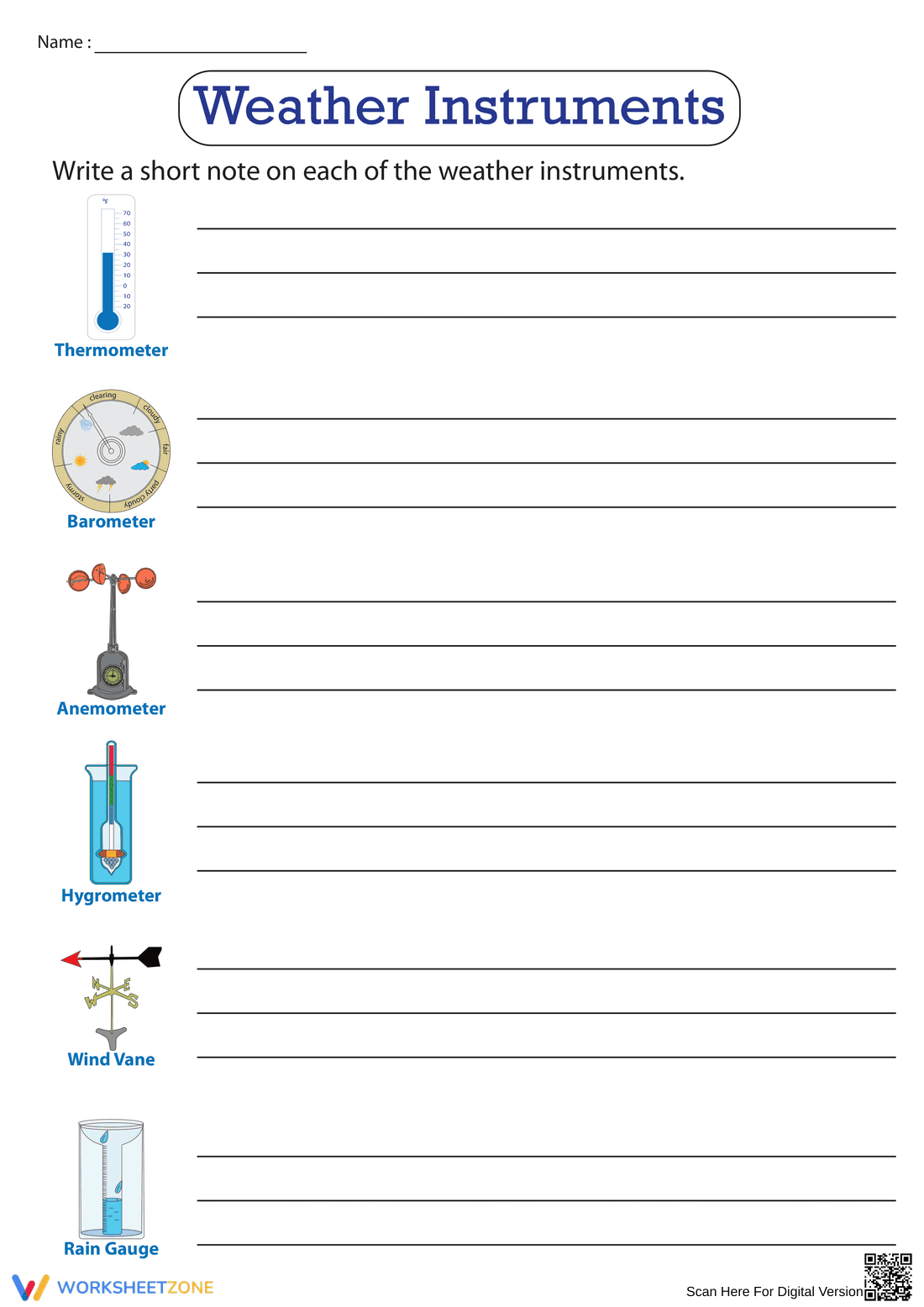 Essential Weather Instruments Worksheet | Grade 2-3 - Page 1