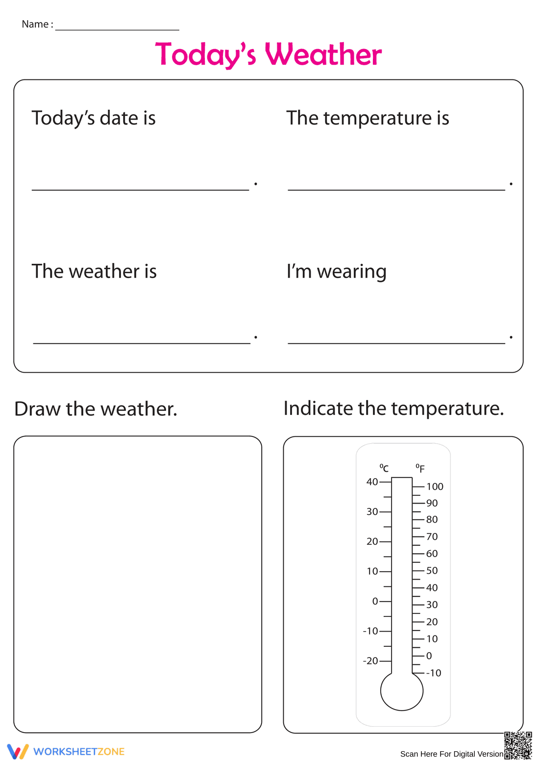 Grade 1-2 Today's Weather Printable Science Worksheet - Page 1