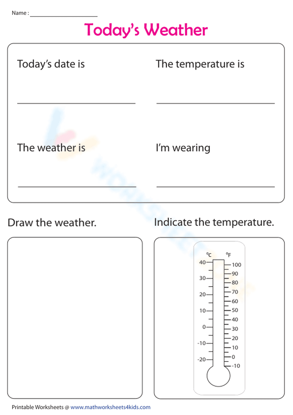 Grade 1-2 Today's Weather Printable Science Worksheet - Page 1