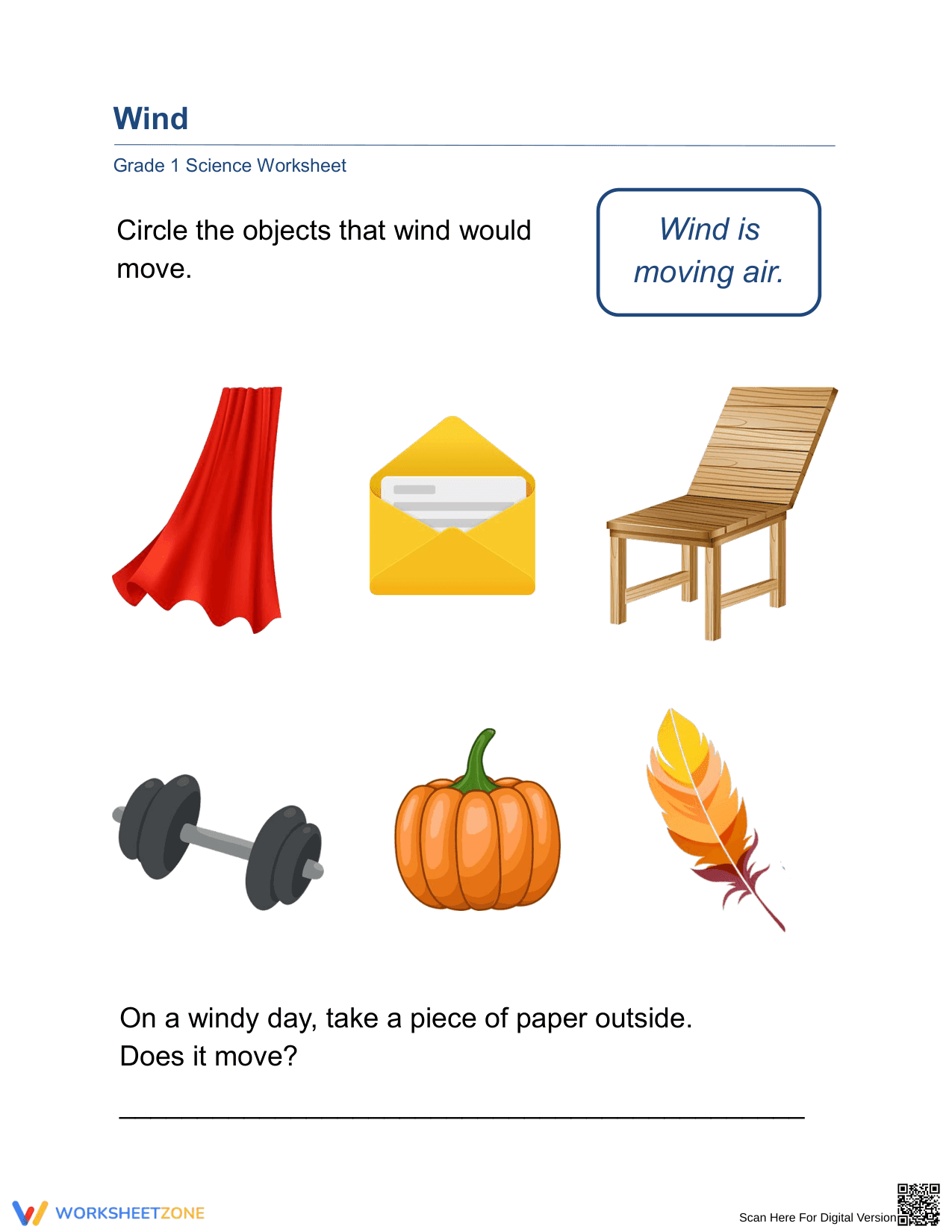 Printable Grade 1 Science: Wind and Moving Air Worksheet - Page 1