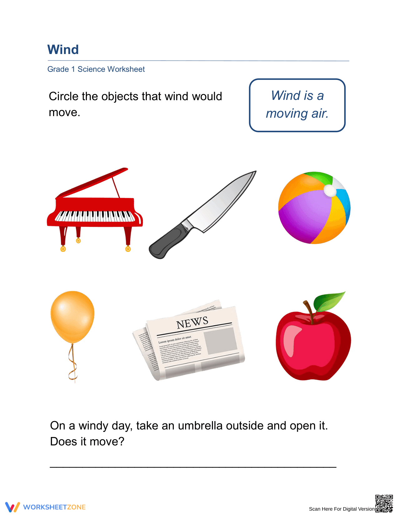 Essential Grade 1 Science: Objects Moved by Wind - Page 1