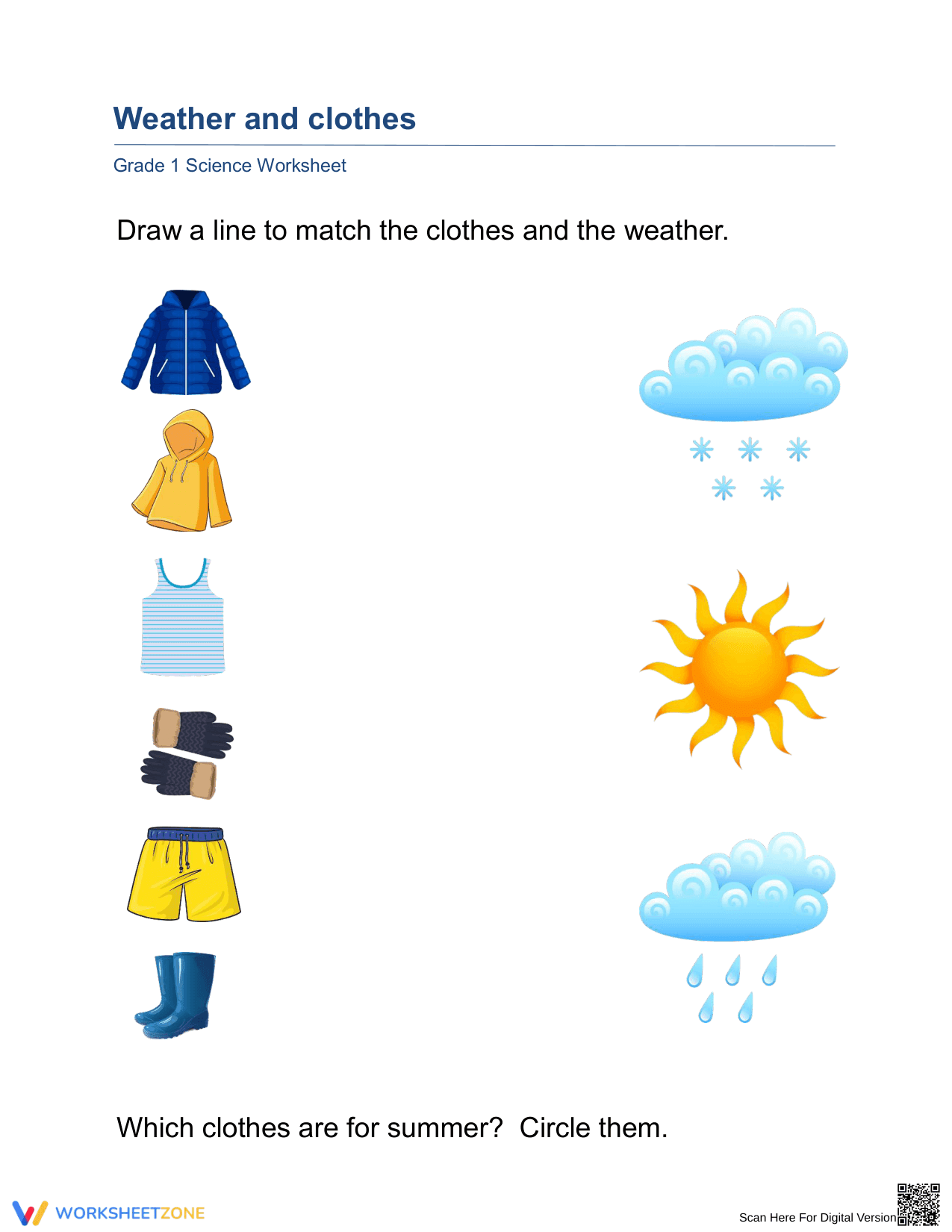 Essential Grade 1 Science: Weather and Clothes Matching - Page 1