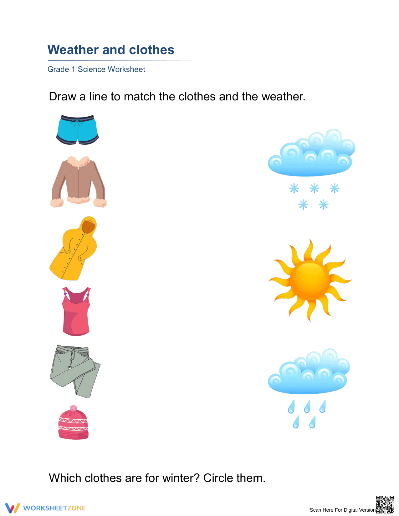 Grade 1 Weather and Clothes — Printable No-Prep Worksheet - Page 1