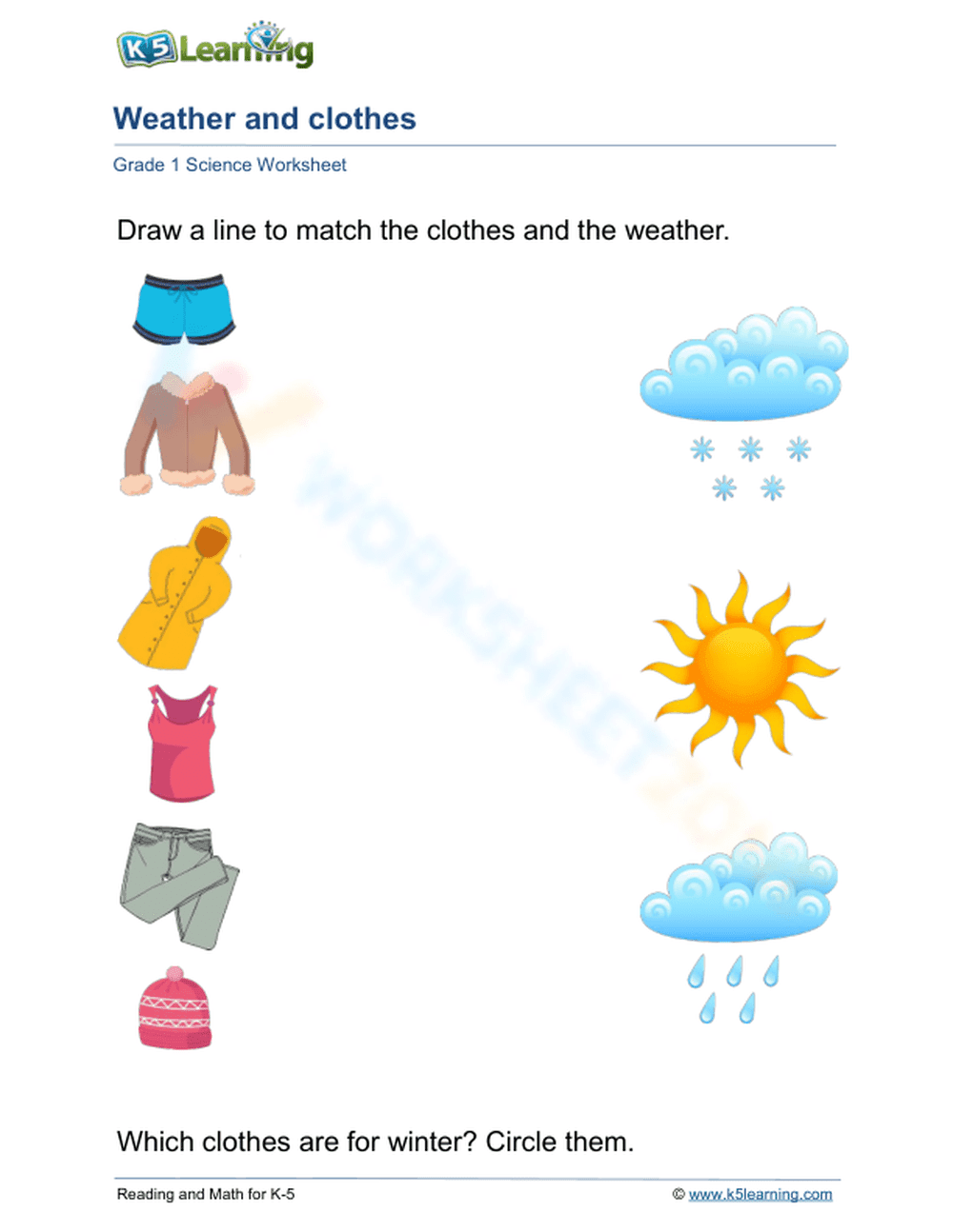 Grade 1 Weather and Clothes — Printable No-Prep Worksheet - Page 1