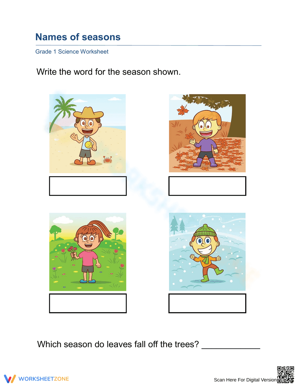 Essential Names of Seasons Worksheet | Grade 1 Science - Page 1