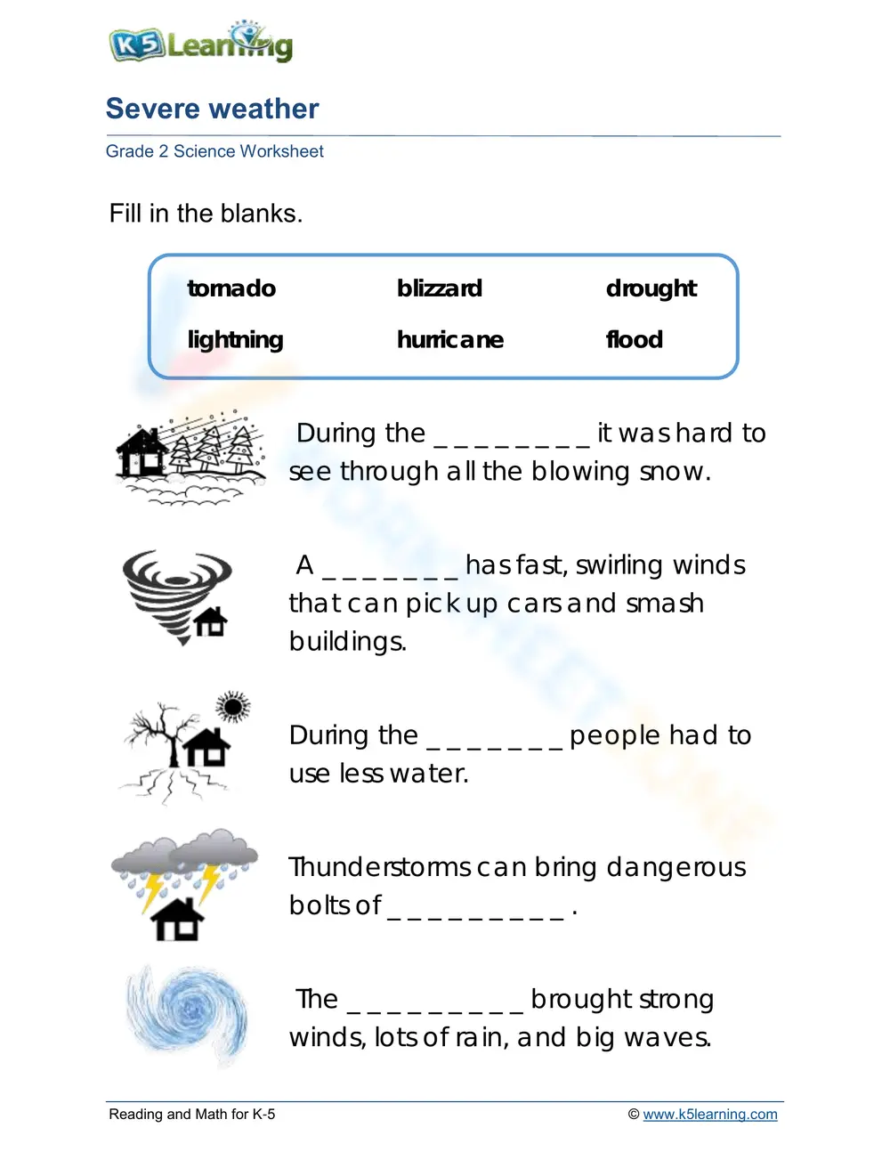 Printable Severe Weather Worksheet | Grade 2 Science - Page 1