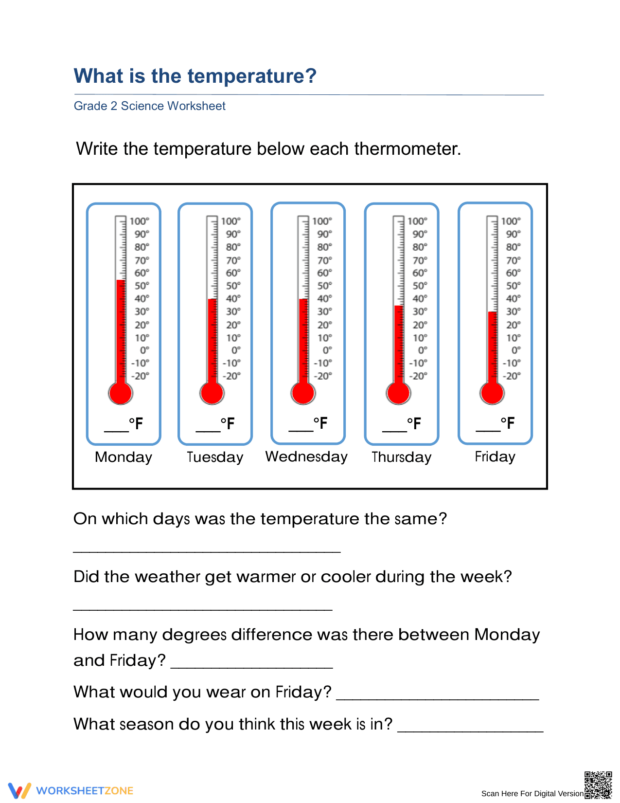 Essential Grade 2 Reading Thermometers & Temperature - Page 1