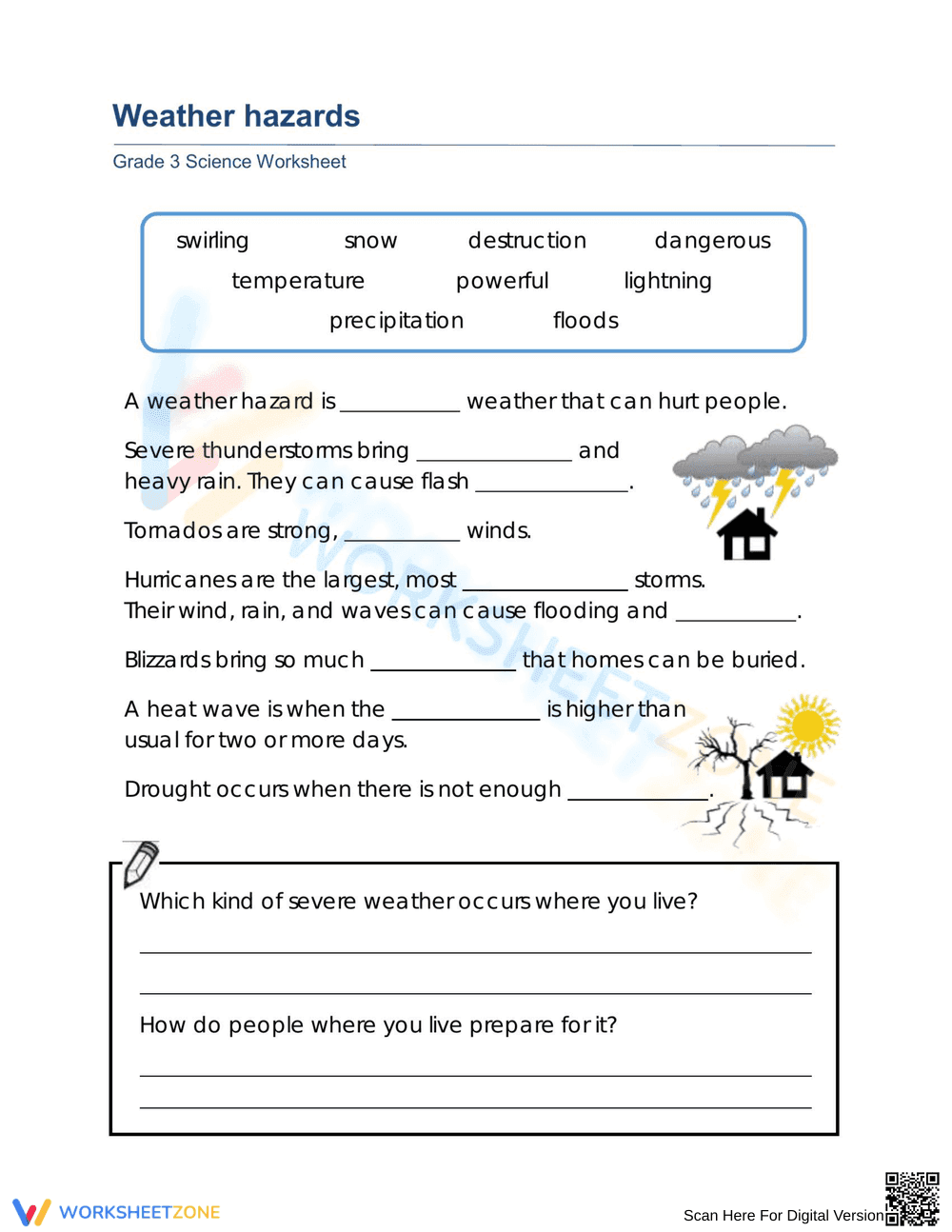 Weather Hazards Worksheet | Grade 3 Essential Science - Page 1