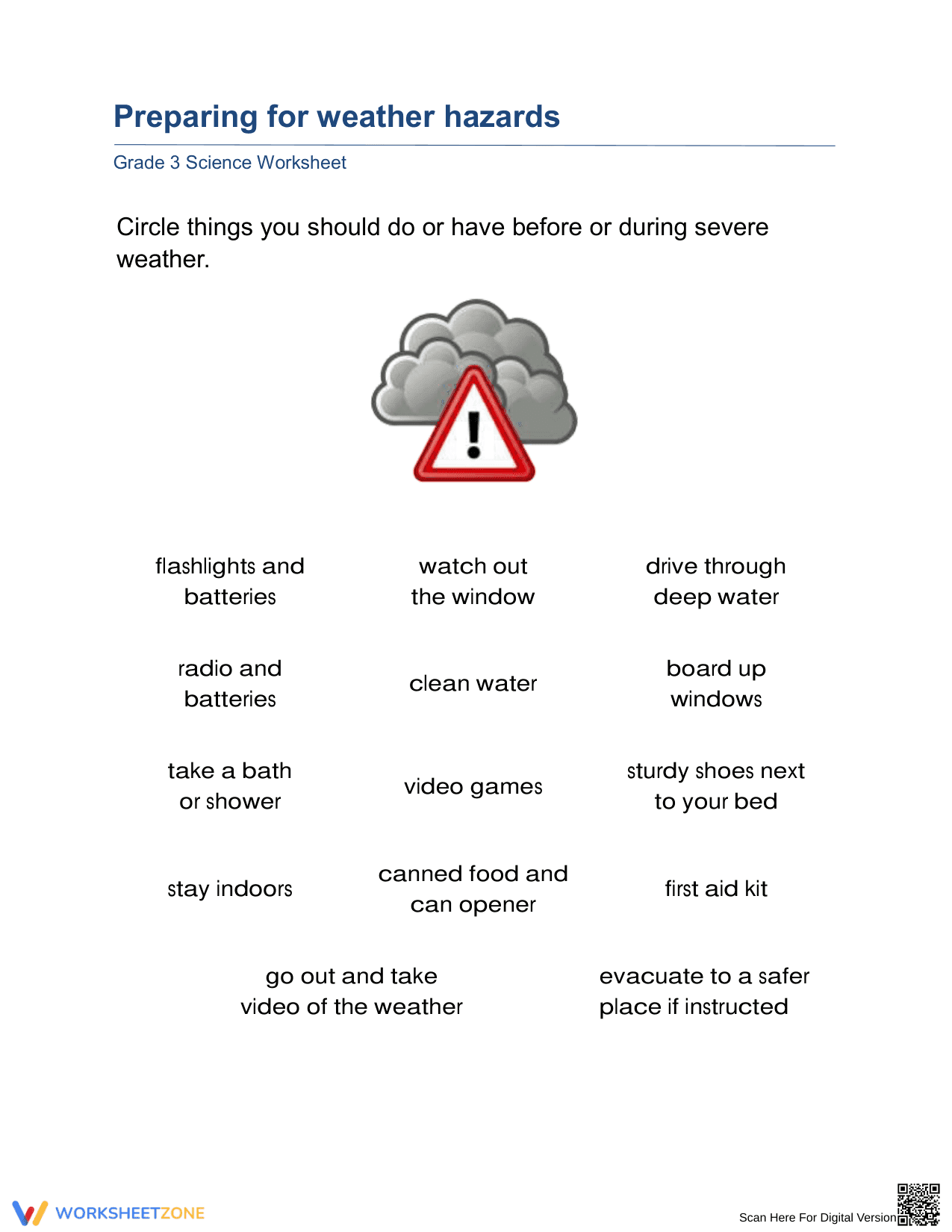 Essential Grade 3 Preparing for Weather Hazards Worksheet - Page 1